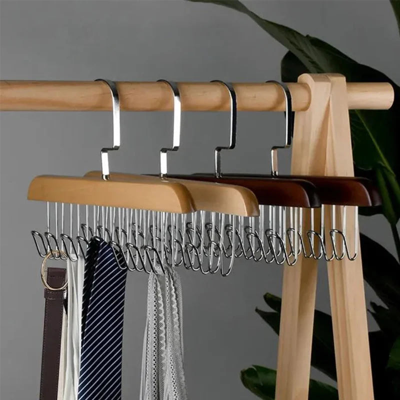Multi Purpose Wooden Hangers With 8 Stainless Steel Hooks