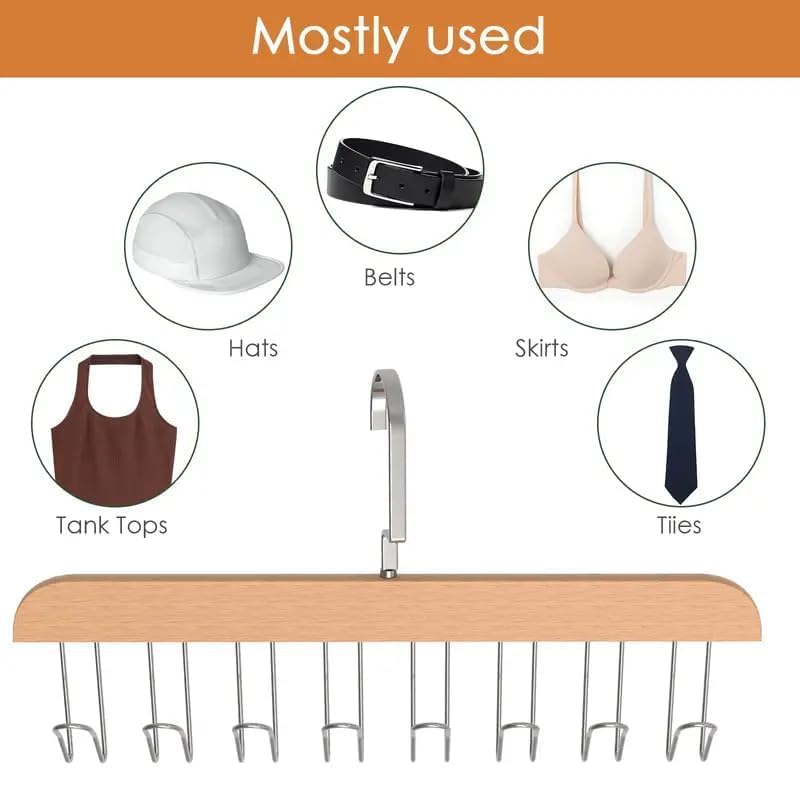 Multi Purpose Wooden Hangers With 8 Stainless Steel Hooks