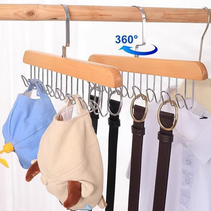 Multi Purpose Wooden Hangers With 8 Stainless Steel Hooks