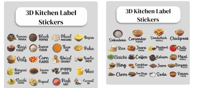 3D Waterproof Kitchen Spice Jar Label Stickers (Pack of 60 Stickers)